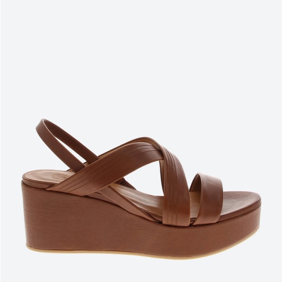 [9.5] COCLICO NWOT Lily sandals strappy summer brown caramel leather shoes wedge - Picture 3 of 10